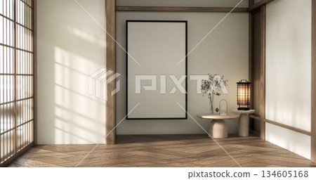 Architecture modern interior concept Empty room muji and wood panels wall design 3D illustration rendering 134605168