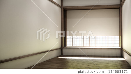 Architecture modern interior concept Empty room muji and wood panels wall design 3D illustration rendering Architecture modern interior concept Empty room muji and wood panels wall design 3D illustration rendering 134605171
