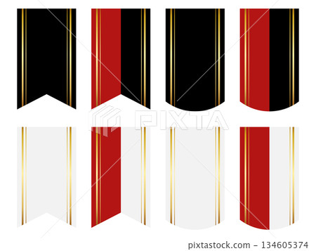 A set of 8 luxurious gold-line ribbons 134605374