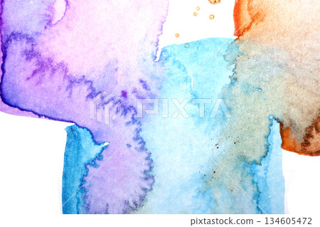 Abstract watercolour ink and paint swirl squares blots and abstract background 134605472