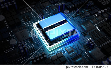 Computer processor with flag of Botswana - 3D illustration 134605524