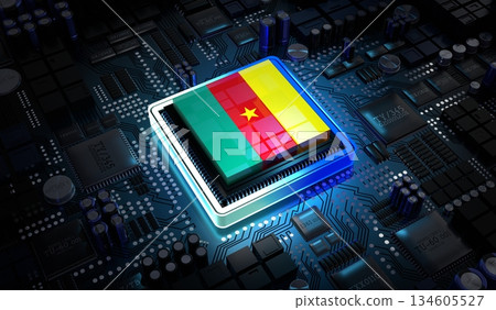 Computer processor with flag of Cameroon - 3D illustration Computer processor with flag of Cameroon - 3D illustration 134605527