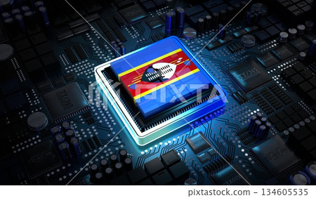 Computer processor with flag of Eswatini - 3D illustration 134605535