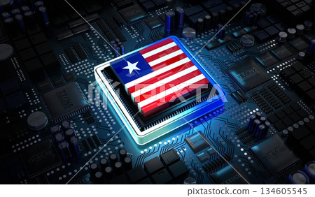 Computer processor with flag of Liberia - 3D illustration Computer processor with flag of Liberia - 3D illustration 134605545