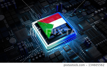 Computer processor with flag of Sudan - 3D illustration Computer processor with flag of Sudan - 3D illustration 134605562
