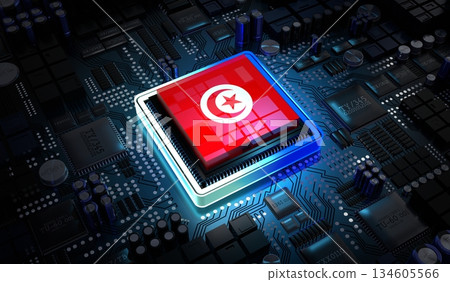 Computer processor with flag of Tunisia - 3D illustration Computer processor with flag of Tunisia - 3D illustration 134605566