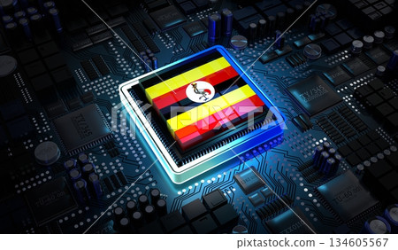 Computer processor with flag of Uganda - 3D illustration Computer processor with flag of Uganda - 3D illustration 134605567