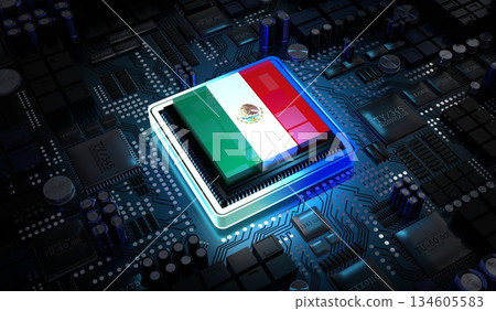 Computer processor with flag of Mexico - 3D illustration Computer processor with flag of Mexico - 3D illustration 134605583