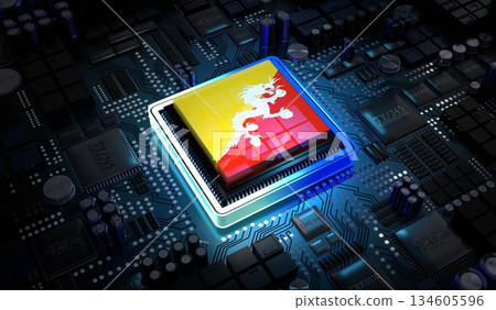Computer processor with flag of Bhutan - 3D illustration Computer processor with flag of Bhutan - 3D illustration 134605596