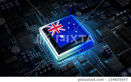 Computer processor with flag of Australia - 3D illustration Computer processor with flag of Australia - 3D illustration 134605647