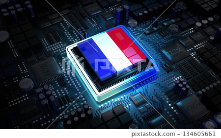 Computer processor with flag of France - 3D illustration 134605661