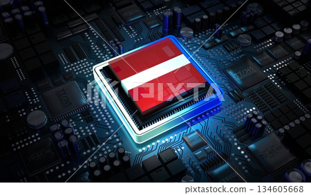 Computer processor with flag of Latvia - 3D illustration Computer processor with flag of Latvia - 3D illustration 134605668