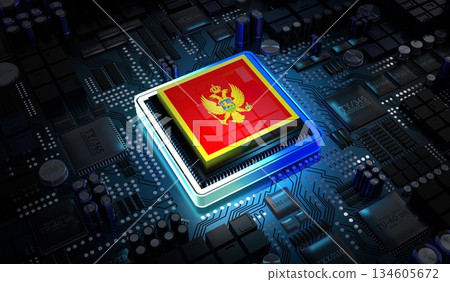 Computer processor with flag of Montenegro - 3D illustration Computer processor with flag of Montenegro - 3D illustration 134605672