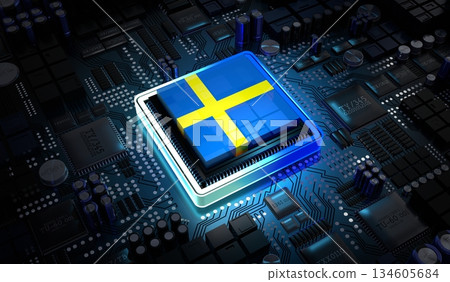 Computer processor with flag of Sweden - 3D illustration Computer processor with flag of Sweden - 3D illustration 134605684