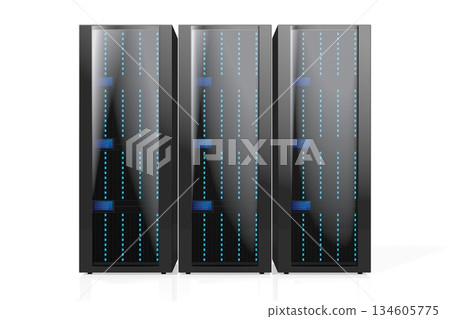 3D three servers illustration - great for topics like data storage, hosting, Internet etc. 134605775