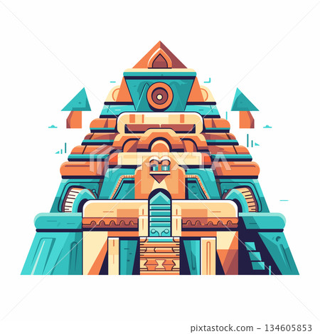 Colorful mayan temple pyramid with intricate design and geometric shapes Colorful mayan temple pyramid with intricate design and geometric shapes 134605853