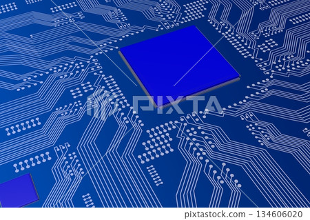 Blue motherboard with processor - 3D illustration Blue motherboard with processor - 3D illustration 134606020