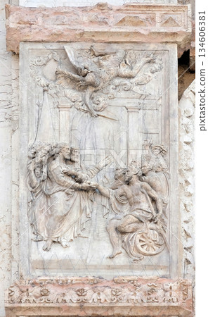 Pool of Bethesda, panel by Teodosio Rossi on the left door of San Petronio Basilica in Bologna, Italy 134606381