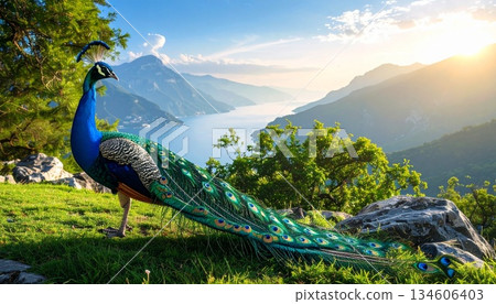 beautiful peacock on the rock 134606403