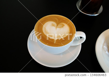 hot coffee on black background korea cafe latte hot coffee on black background korea cafe latte 134606463
