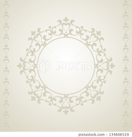 Decorative frame Elegant vector element for design in Eastern style, place for text. Floral gray and beige border. Lace illustration for invitations and greeting cards 134606529