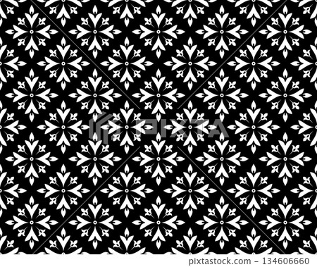 Flower geometric pattern. Seamless vector background. White and black ornament. Ornament for fabric, wallpaper, packaging. Decorative print. 134606660
