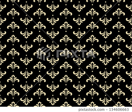 Flower geometric pattern. Seamless vector background. Golden and black ornament 134606663