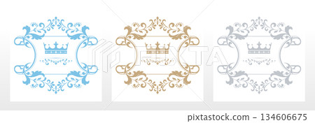 Set of decorative frames Elegant vector element for design in Eastern style, place for text. Floral colored borders. Lace illustration for invitations and greeting cards 134606675