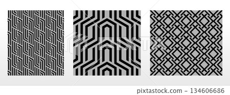 Geometric set of seamless black and gray patterns. Simple vector graphics Geometric set of seamless black and gray patterns. Simple vector graphics 134606686