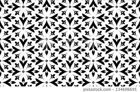 Flower geometric pattern. Seamless vector background. White and black ornament. Ornament for fabric, wallpaper, packaging. Decorative print. 134606695