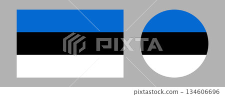 Round, rectangular flag of Estonia set. Circular flag symbol. Flag circle, rectangle button, banner, icon. National Estonian flag sign. Round, rectangular flag of Estonia set. Circular flag symbol. Flag circle, rectangle button, banner, icon. National Estonian flag sign. 134606696