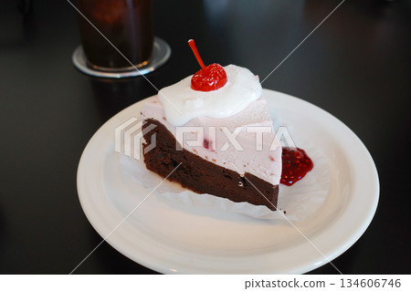 red velvet cake with chocolate on top korea cafe 134606746
