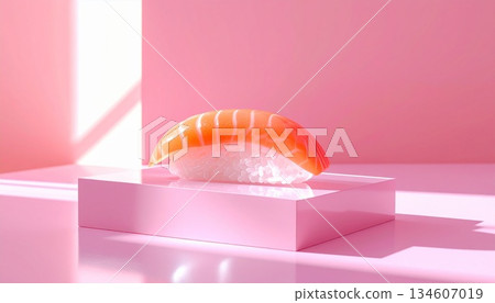 sashimi with salmon on a pink background 134607019
