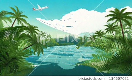 aerial view of tropical island in coconut palm tree 134607021