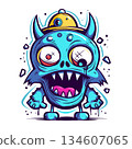 Crazy Blue Graffiti-Style Monster Character with Yellow Hat (AI Generated) 134607065
