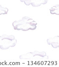 Seamless pattern with clouds. Hand-drawn watercolor illustration for card design, packaging, fabric printing, and children's interior decor. 134607293