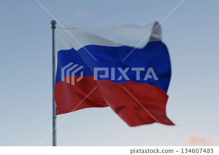 Russia national flag waving in the wind against a clear blue sky, symbolizing freedom, heritage, and pride russian. Patriotic concept. Travel, creative idea. Politics and Ethnicity Russia national flag waving in the wind against a clear blue sky, symbolizing freedom, heritage, and pride russian. Patriotic concept. Travel, creative idea. Politics and Ethnicity 134607485