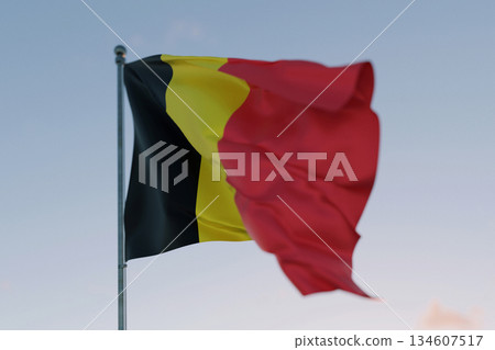 National flag of Belgium waving in the wind against a clear sky, symbolizing patriotism, independence, national pride, and unity.  Freedom, creative. Travel, concept 134607517