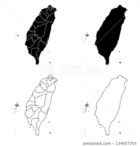 Taiwan Outline and Solid Fill Map Set. Taiwan Outline and Solid Fill Map Set. 134607705