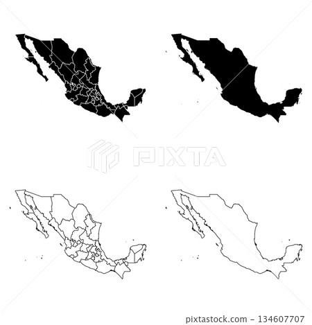 Mexico Outline and Solid Fill Map Set. 134607707