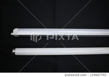 Comparison photo of LED lighting and fluorescent lighting Comparison photo of LED lighting and fluorescent lighting 134607745