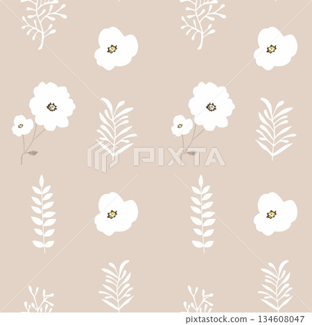 spring pattern with flowers and leaves on a gentle background spring pattern with flowers and leaves on a gentle background 134608047