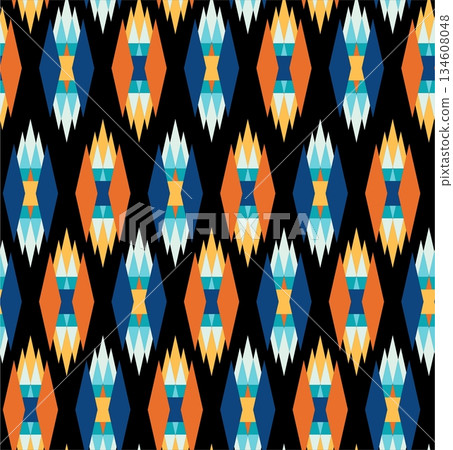 multicolored seamless geometric ikat pattern on black background 134608048