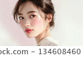 Close-up beauty and fashion portrait of a young, pretty Asian female model with perfect skin | With background 134608460