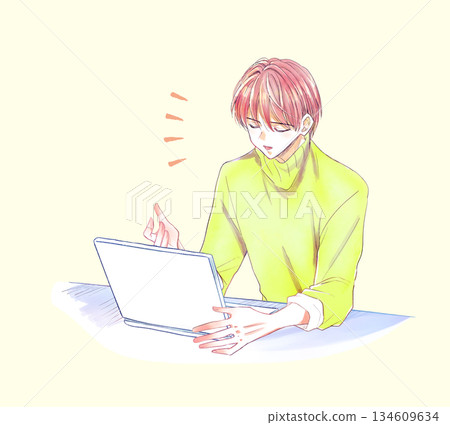 Smiling man talking with laptop Smiling man talking with laptop 134609634