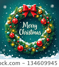 The image shows a Christmas wreath with the inscription Merry Christmas 134609945