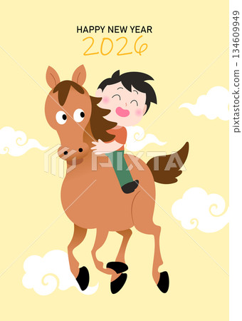 Boy riding a zodiac horse back 134609949