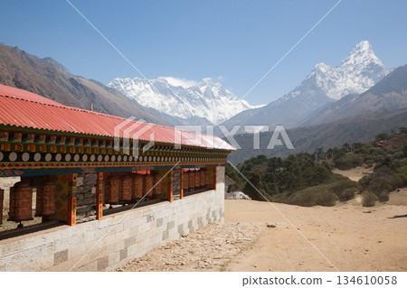 Tengboche monastery with peaks in background, EBC, Nepal Tengboche monastery with peaks in background, EBC, Nepal 134610058
