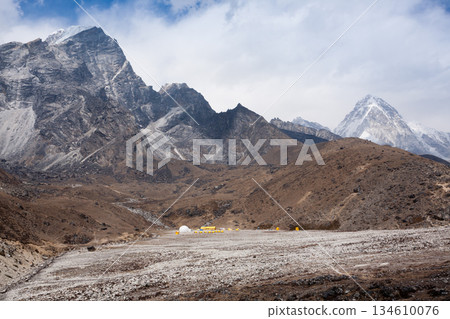 Everest base camp trekking path in Dughla area, Lobuche base camp, Nepal 134610076