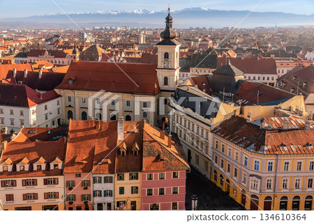 Aerial View of Sibiu Old Center in Romania Aerial View of Sibiu Old Center in Romania 134610364